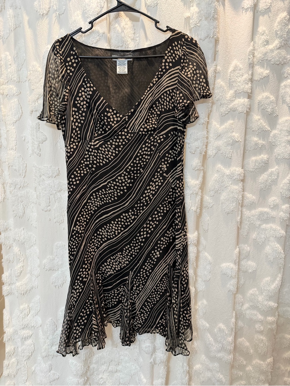 Y2K I.C.E. black & white abstract swirl and dot pattern silk dress
